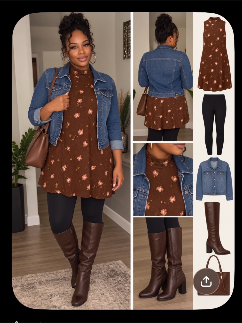 Aeropostale Brown Floral Mock Neck Swing Tunic